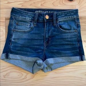dark wash hi rise jean shorts